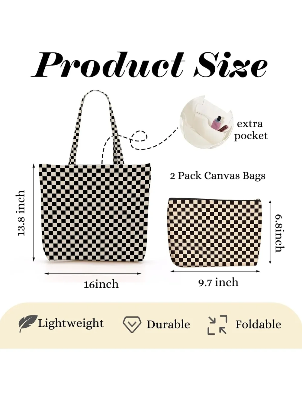 Checkerboard Tote and Storage Bin Set - Black and Cream